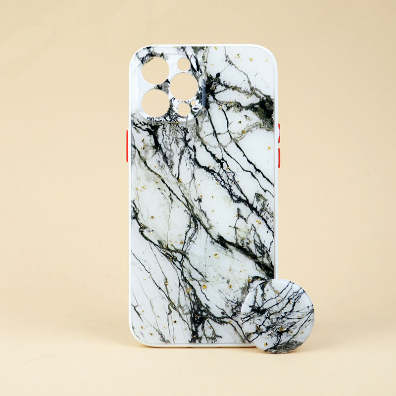 قاب ماربل طرحدار محافظ لنزدار + پاپ سوکت iPhone 12 Pro Max