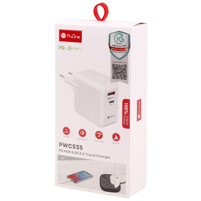 شارژر دیواری 45 وات پرووان PWC535 QC3.0 PD 3A