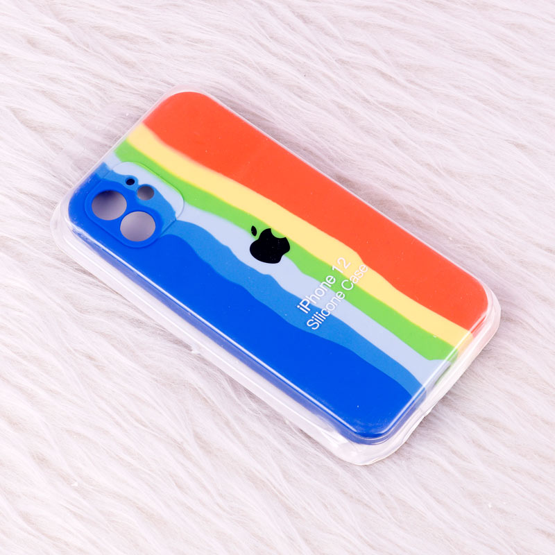 قاب سیلیکونی اورجینال رنگین کمانی محافظ لنزدار iPhone 12