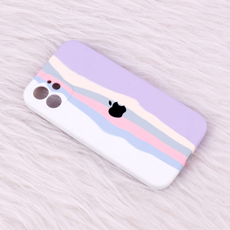 قاب سیلیکونی اورجینال رنگین کمانی محافظ لنزدار iPhone 12