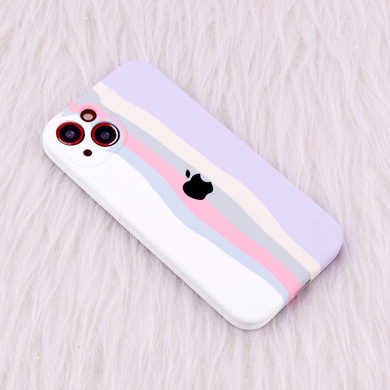 قاب سیلیکونی اورجینال رنگین کمانی محافظ لنزدار iPhone 13