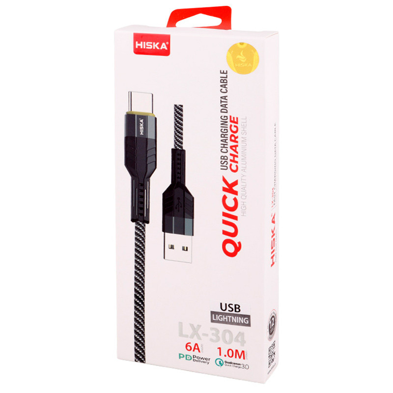 کابل آیفونی فست شارژ Hiska LX-304 6A PD QC3.0 1m