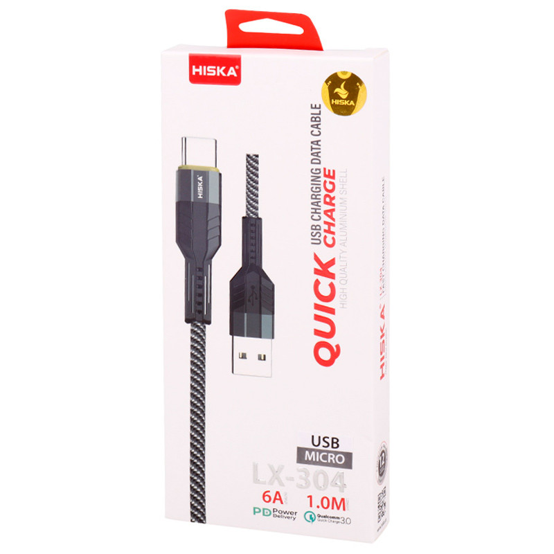 کابل میکرو یو اس بی فست شارژ Hiska LX-304 6A PD QC3.0 1m