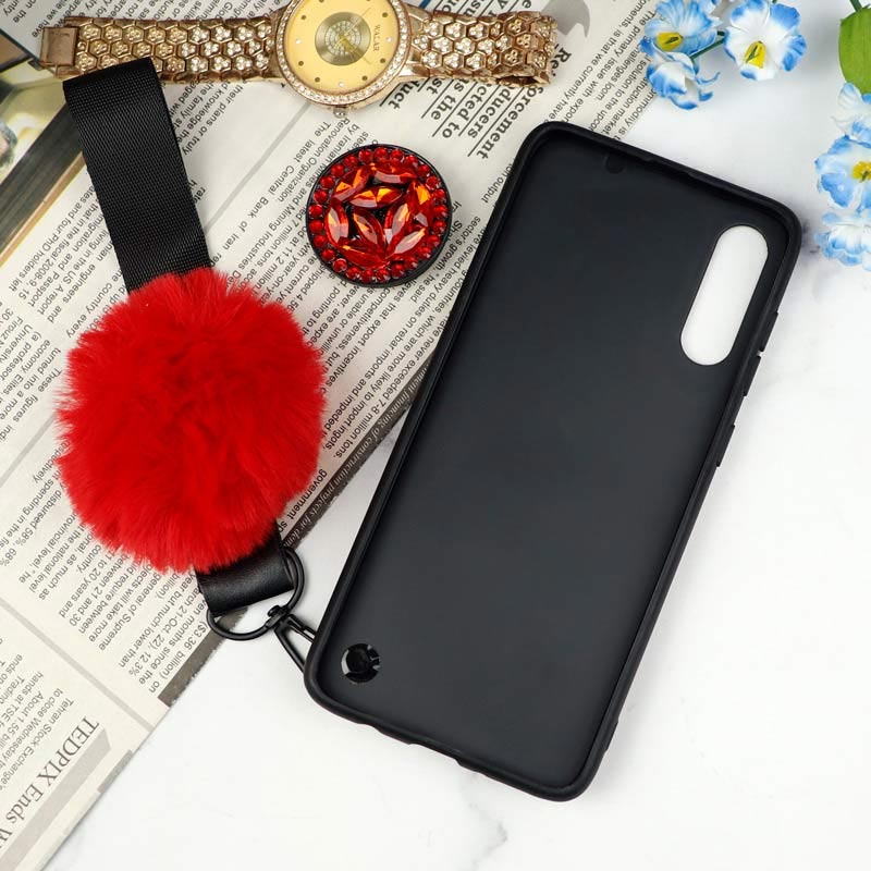قاب ماربل طلایی پوم پوم دار + پاپ سوکت الماسی Samsung Galaxy A70
