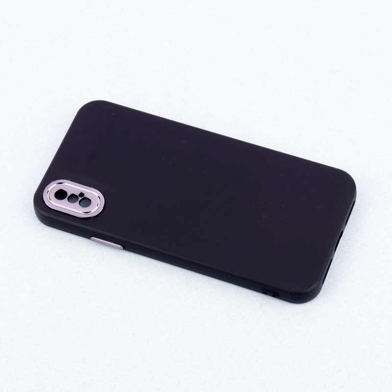 قاب طرح سیلیکونی محافظ لنزدار براق iPhone X / XS مشکی