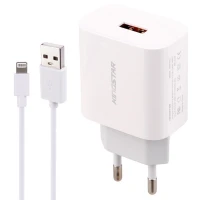 شارژر دیواری فست شارژ Kingstar KW141I 2.4A QC3.0 PD 18W + کابل آیفونی
