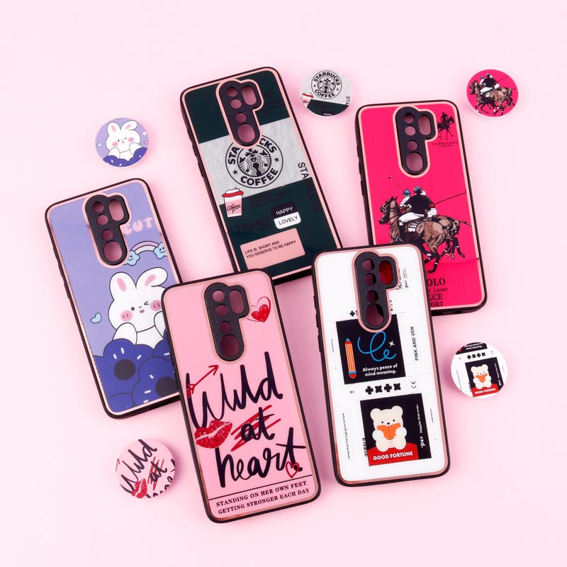 قاب فانتزی دور طلایی محافظ لنزدار + پاپ سوکت Xiaomi Redmi Note 8 Pro