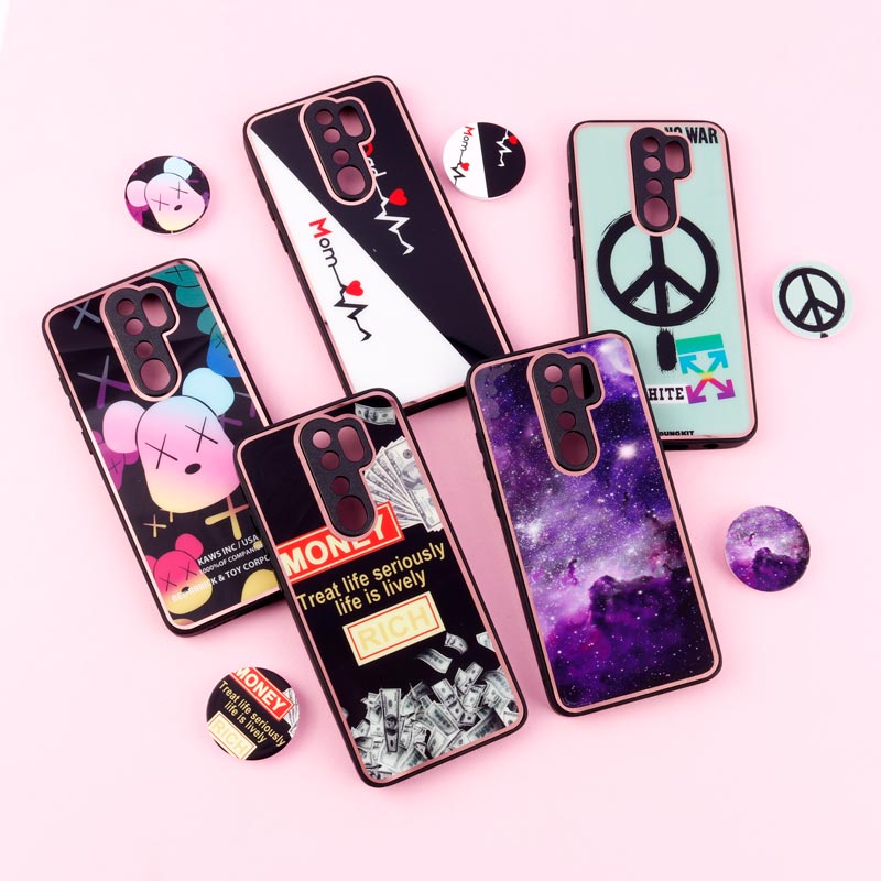 قاب فانتزی دور طلایی محافظ لنزدار + پاپ سوکت Xiaomi Redmi Note 8 Pro