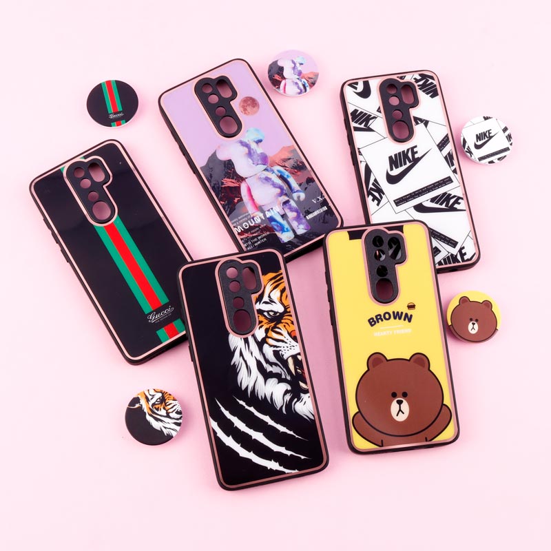 قاب فانتزی دور طلایی محافظ لنزدار + پاپ سوکت Xiaomi Redmi Note 8 Pro