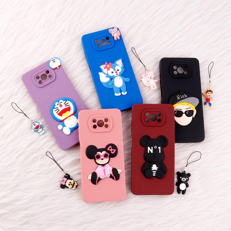 قاب عروسکی برجسته محافظ لنزدار Xiaomi Poco X3 + آویز