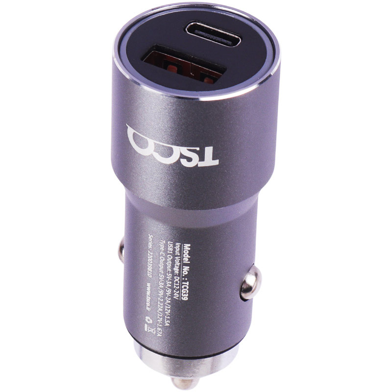 شارژر فندکی فست شارژ TSCO TCG39 3A QC3.0 PD 38W + کابل تایپ سی