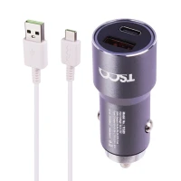 شارژر فندکی فست شارژ TSCO TCG39 3A QC3.0 PD 38W + کابل تایپ سی