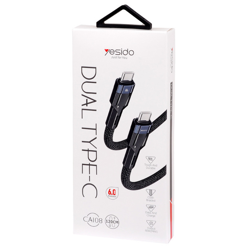 کابل تبدیل فست شارژ Yesido CA108 Type-C to Type-C 60W 1.2m