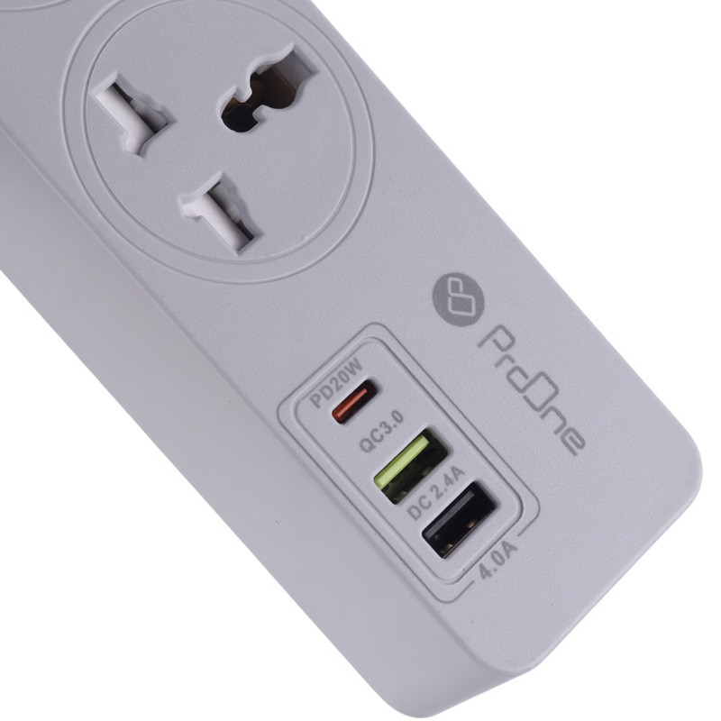چند راهی 3 خانه برق ارت دار پرووان PPS615 با کابل 1.8 متری + شارژر USB و Type-C