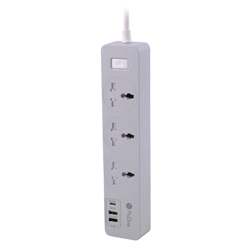 چند راهی 3 خانه برق ارت دار پرووان PPS615 با کابل 1.8 متری + شارژر USB و Type-C
