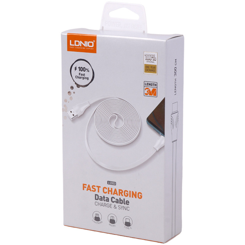 کابل آیفونی فست شارژ Ldnio LS553 2.1A 3m