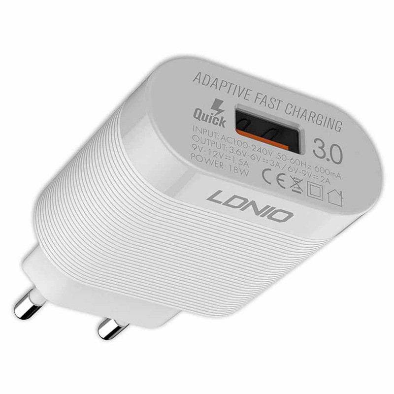 شارژر دیواری فست شارژ Ldnio A303Q QC3 18W + کابل تایپ سی