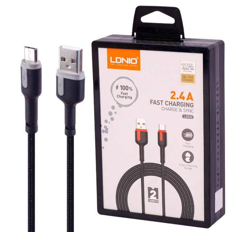 کابل میکرو یو اس بی فست شارژ Ldnio LS532 2.4A 2m