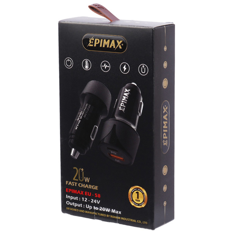 شارژر فندکی فست شارژ Epimax EU-58 3A QC3.0 PD 20W