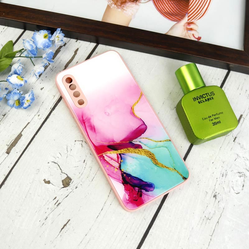 قاب طرحدار پشت گلسی محافظ لنزدار Samsung Galaxy A70