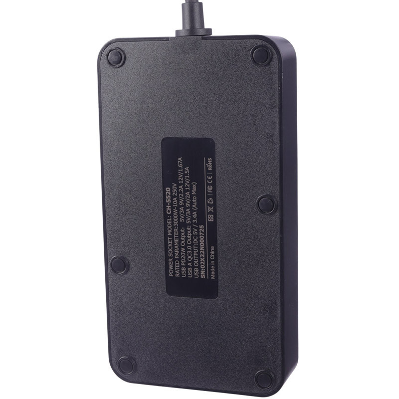 چند راهی 3 خانه برق ارت دار هیسکا CH-5520 با کابل ۲ متری + شارژر USB و Type-C