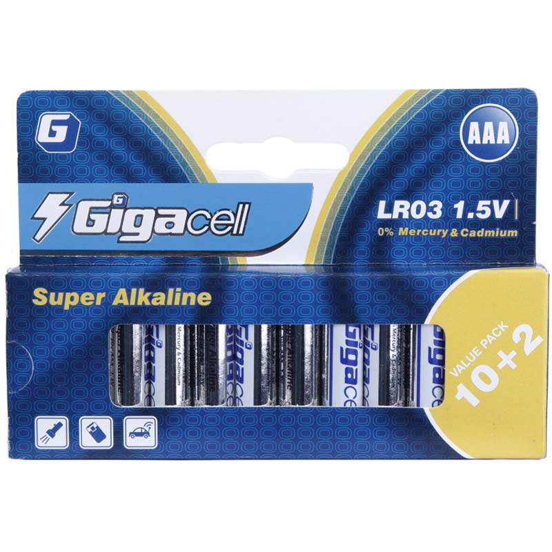 پک 2+10 نیم قلمی Gigacell Super Alkaline LR03 1.5V AAA