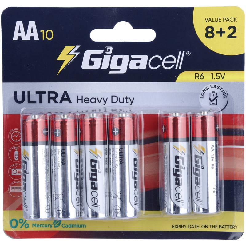 پک 2+8 باتری قلمی Gigacell Ultra Heavy Duty R6 1.5V AA