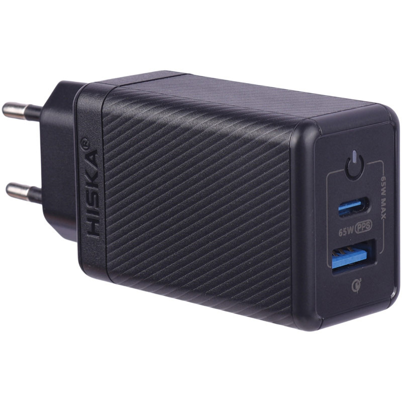 شارژر دیواری فست شارژ Hiska H-126 GaN 2Port QC3.0 PD 5A 65W + کابل تبدیل تایپ سی