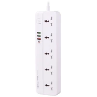 چند راهی ۵ خانه برق ارت دار هیسکا CH-5516 با کابل ۲ متری + شارژر USB و Type-C