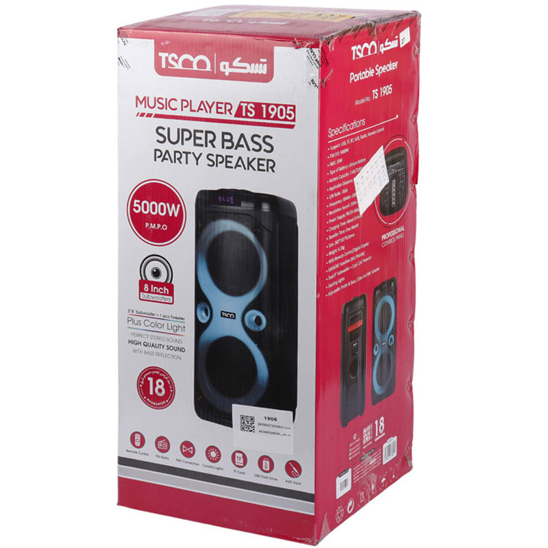 اسپیکر چمدانی بلوتوثی رم و فلش خور TSCO TS 1905 + میکروفون و ریموت کنترل