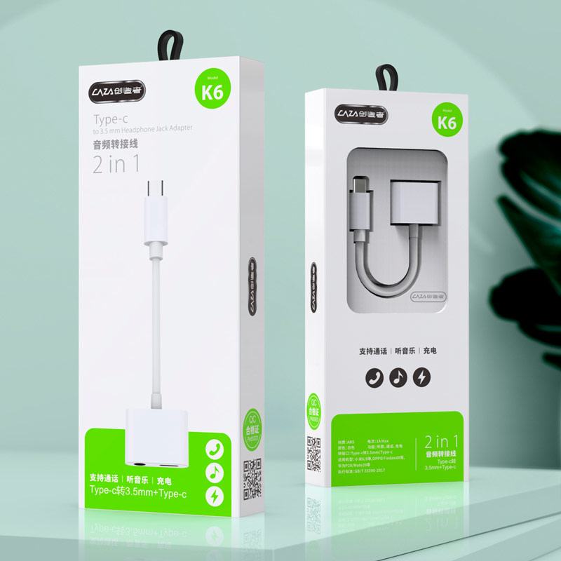 تبدیل هندزفری Caza K6 Type-C To Type-C / AUX 12Cm