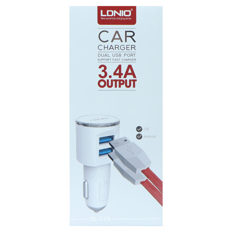 شارژر فندکی LDNIO DL-C29 3.4A HighCopy + کابل میکرو یو اس بی