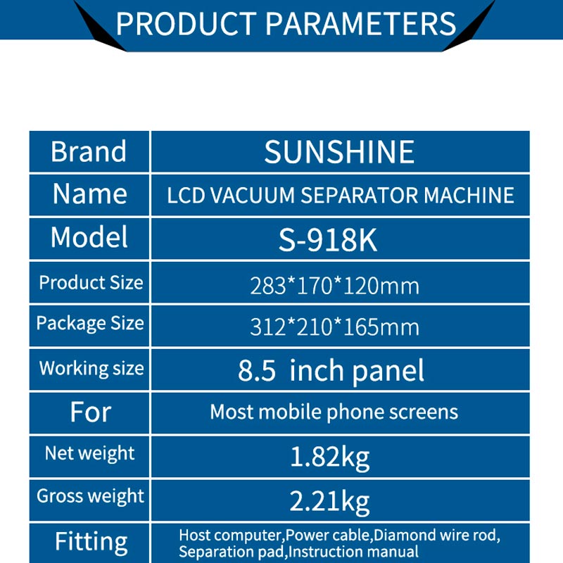 دستگاه جداکننده تاچ و ال سی دی Sunshine S-918K