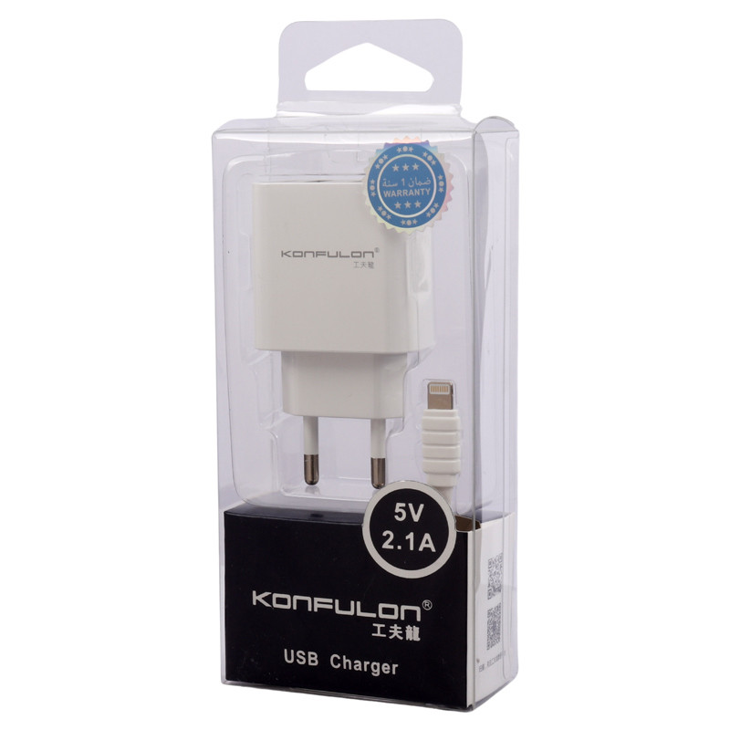 شارژر دیواری Konfulon C18 2Port 2.1A 10.5W + کابل آیفونی