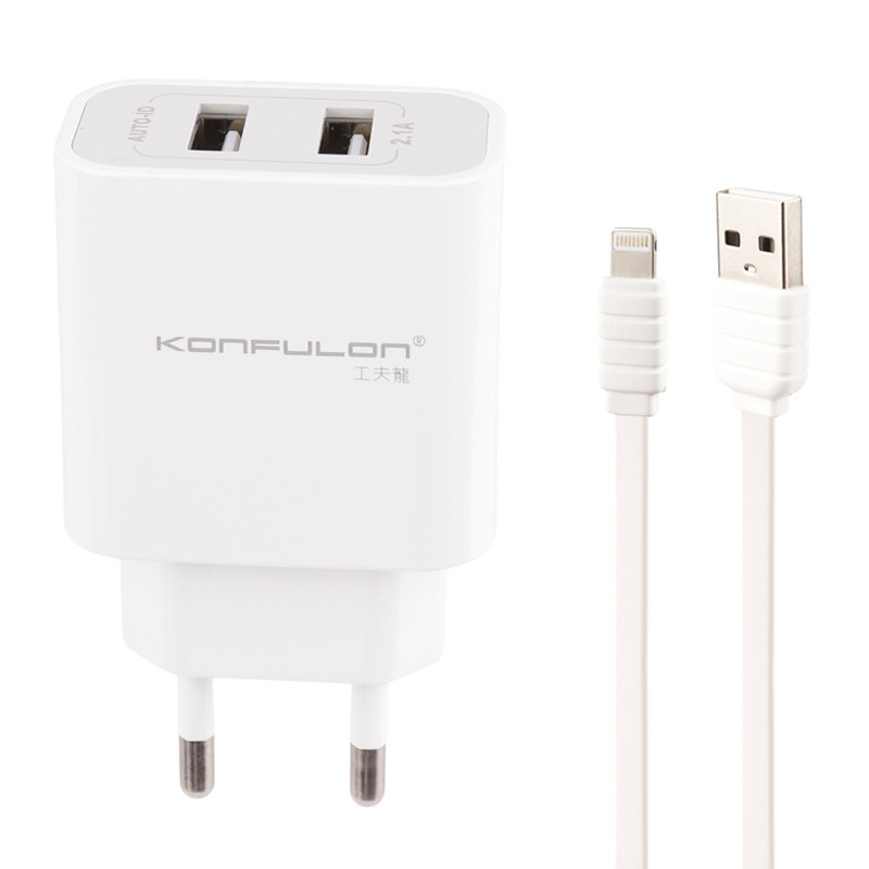 شارژر دیواری Konfulon C18 2Port 2.1A 10.5W + کابل آیفونی