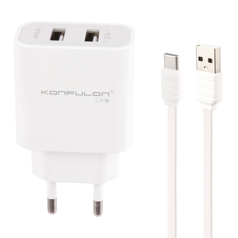 شارژر دیواری Konfulon C18 2Port 2.1A 10.5W + کابل تایپ سی