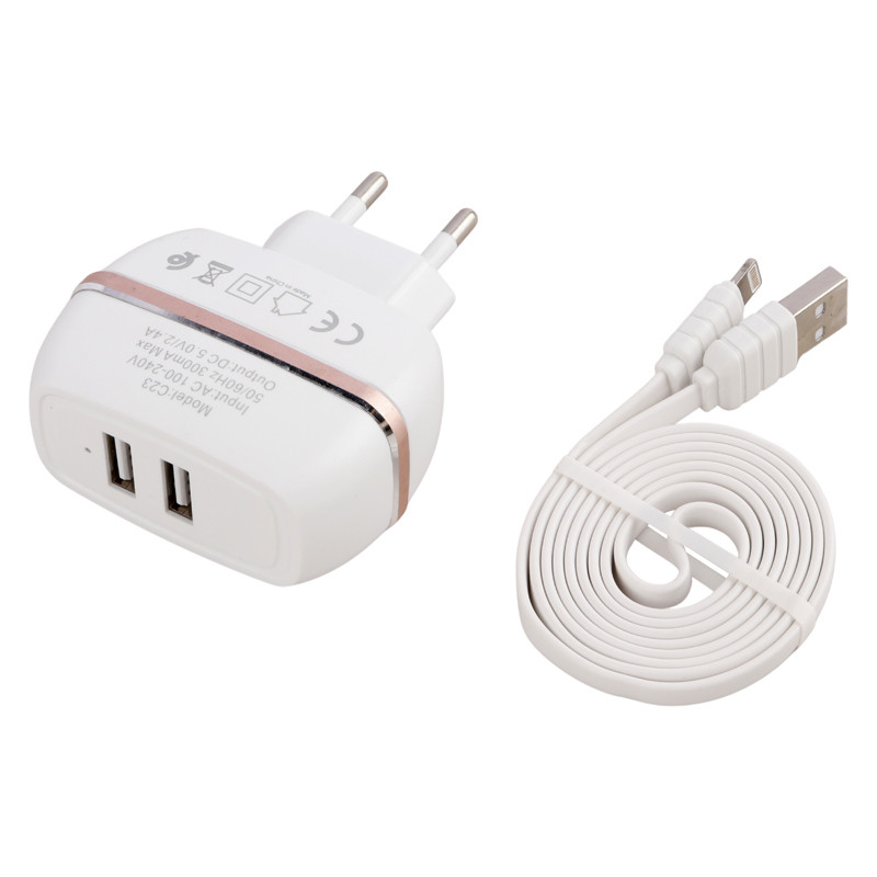 شارژر دیواری Konfulon C23 2Port 2.4A 12W + کابل آیفونی