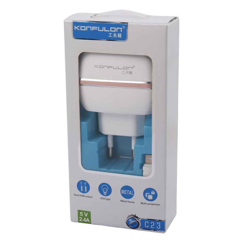 شارژر دیواری Konfulon C23 2Port 2.4A 12W + کابل آیفونی