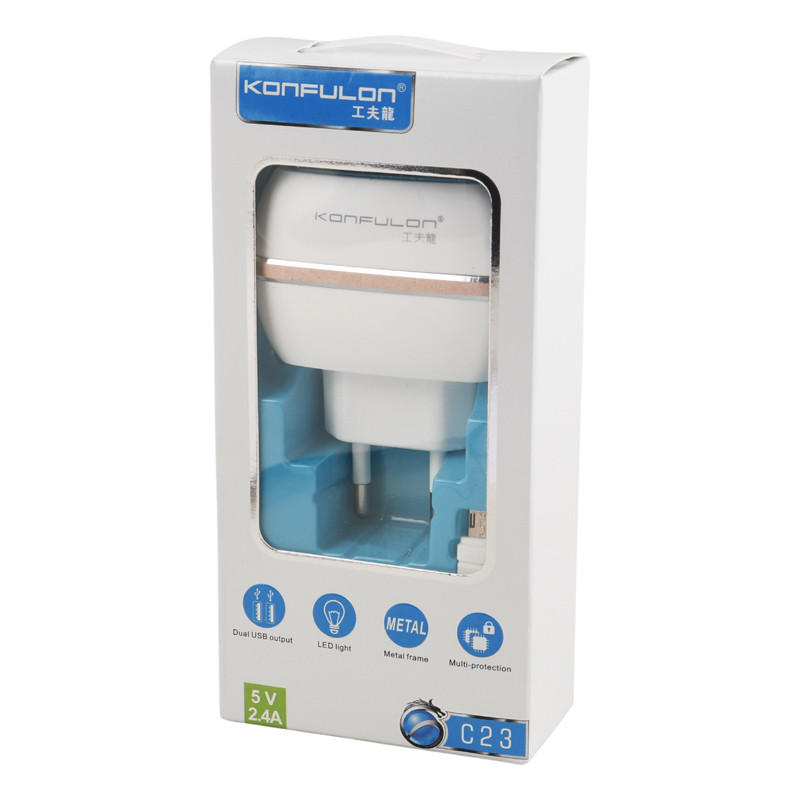 شارژر دیواری Konfulon C23 2Port 2.4A 12W + کابل میکرو یو اس بی