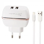 شارژر دیواری Konfulon C23 2Port 2.4A 12W + کابل آیفونی