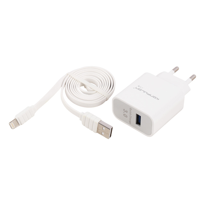شارژر دیواری فست شارژ Konfulon C27 2.4A QC3.0 PD 18W + کابل آیفونی