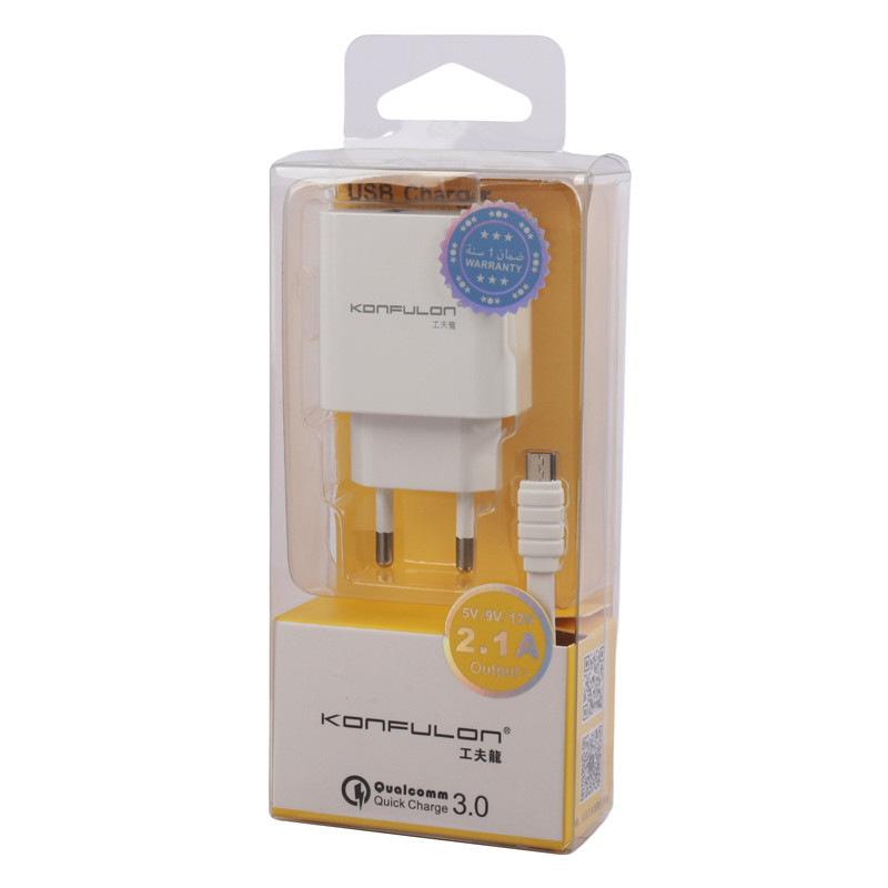 شارژر دیواری فست شارژ Konfulon C27 2.4A QC3.0 PD 18W + کابل میکرو یو اس بی
