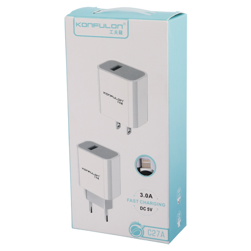 شارژر دیواری فست شارژ Konfulon C27A 3A 15W + کابل آیفونی