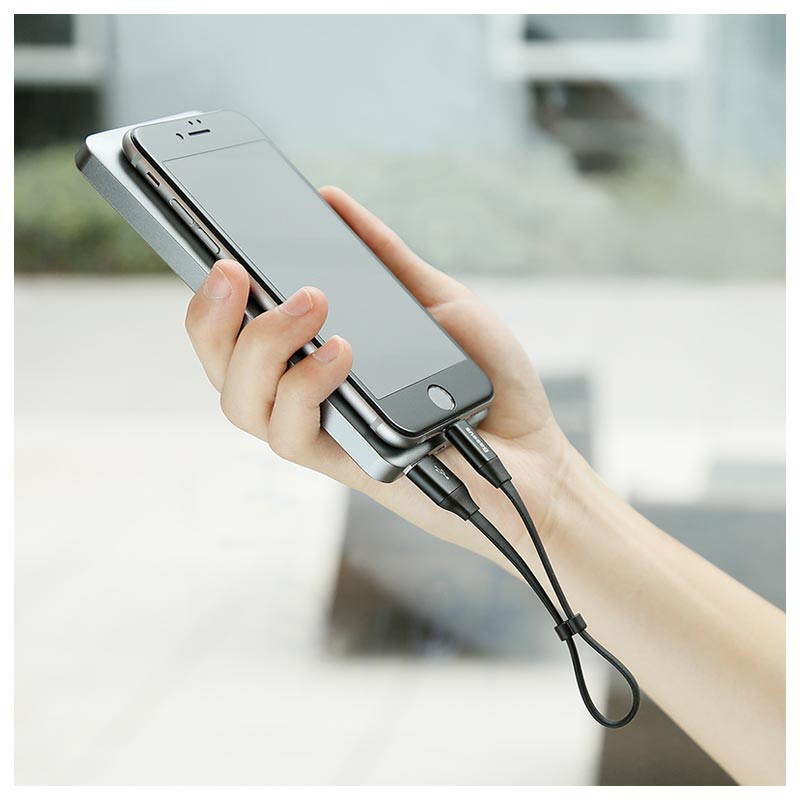 کابل کوتاه دوکاره میکرو یو اس بی و آیفونی Baseus CALMBJ 23cm 2A