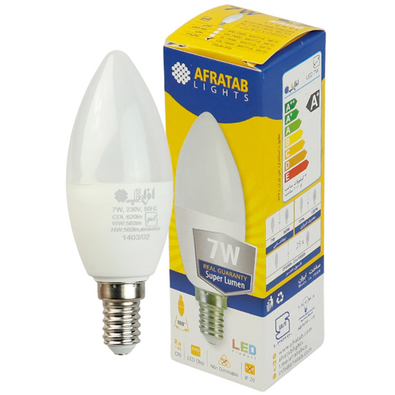 لامپ شمعی اشکی 7 وات مات افراتاب AF-C37-7W پایه E14