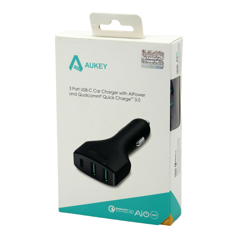 شارژر فندکی فست شارژ Aukey CC-Y3 QC3.0 3A PD 49.5W + کابل تایپ سی
