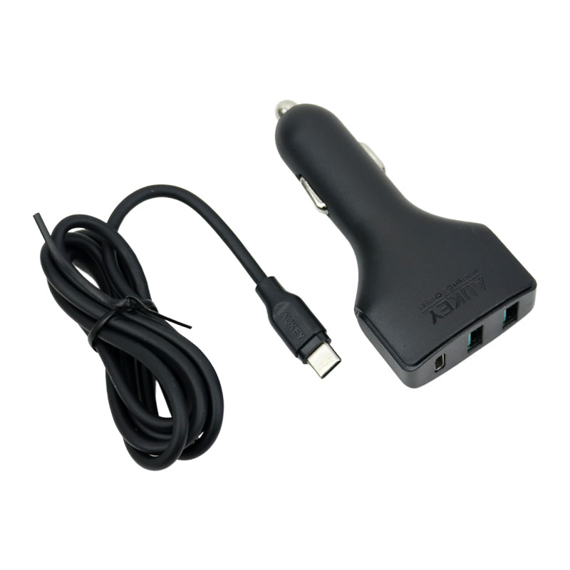 شارژر فندکی فست شارژ Aukey CC-Y3 QC3.0 3A PD 49.5W + کابل تایپ سی