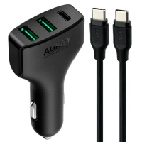 شارژر فندکی فست شارژ Aukey CC-Y3 QC3.0 3A PD 49.5W + کابل تایپ سی