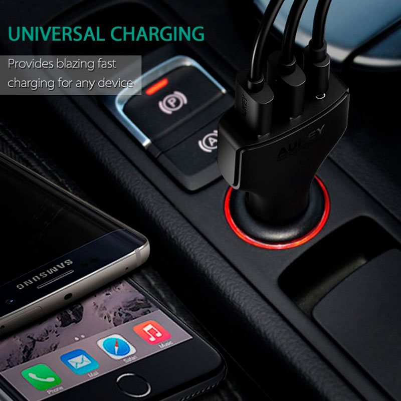 شارژر فندکی فست شارژ Aukey CC-Y3 QC3.0 3A PD 49.5W + کابل تایپ سی