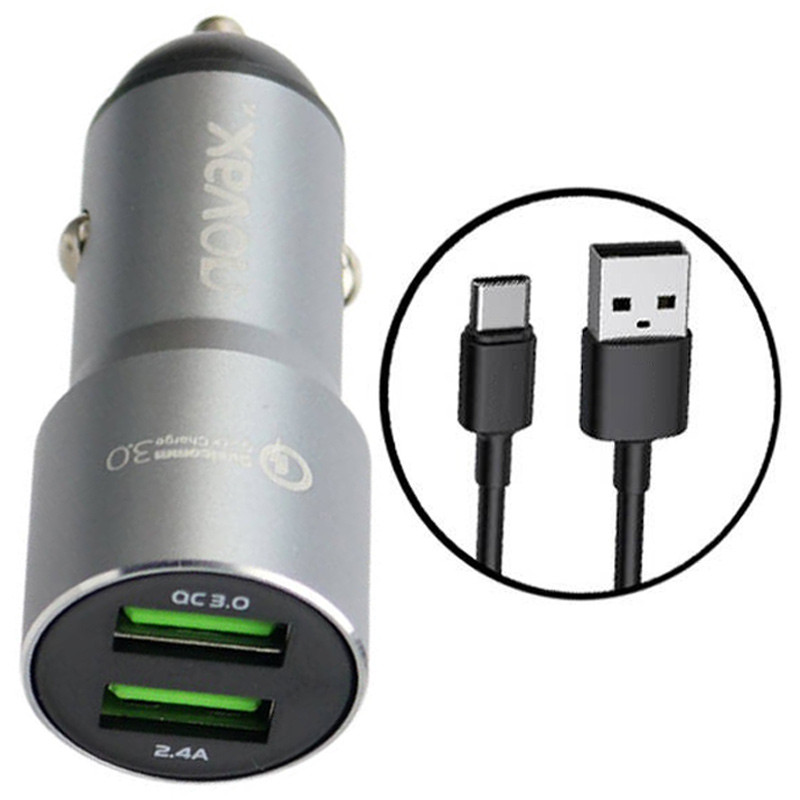 شارژر فندکی فست شارژ Novax C-301 2Port 5.5A QC3.0 36W + کابل Type-C